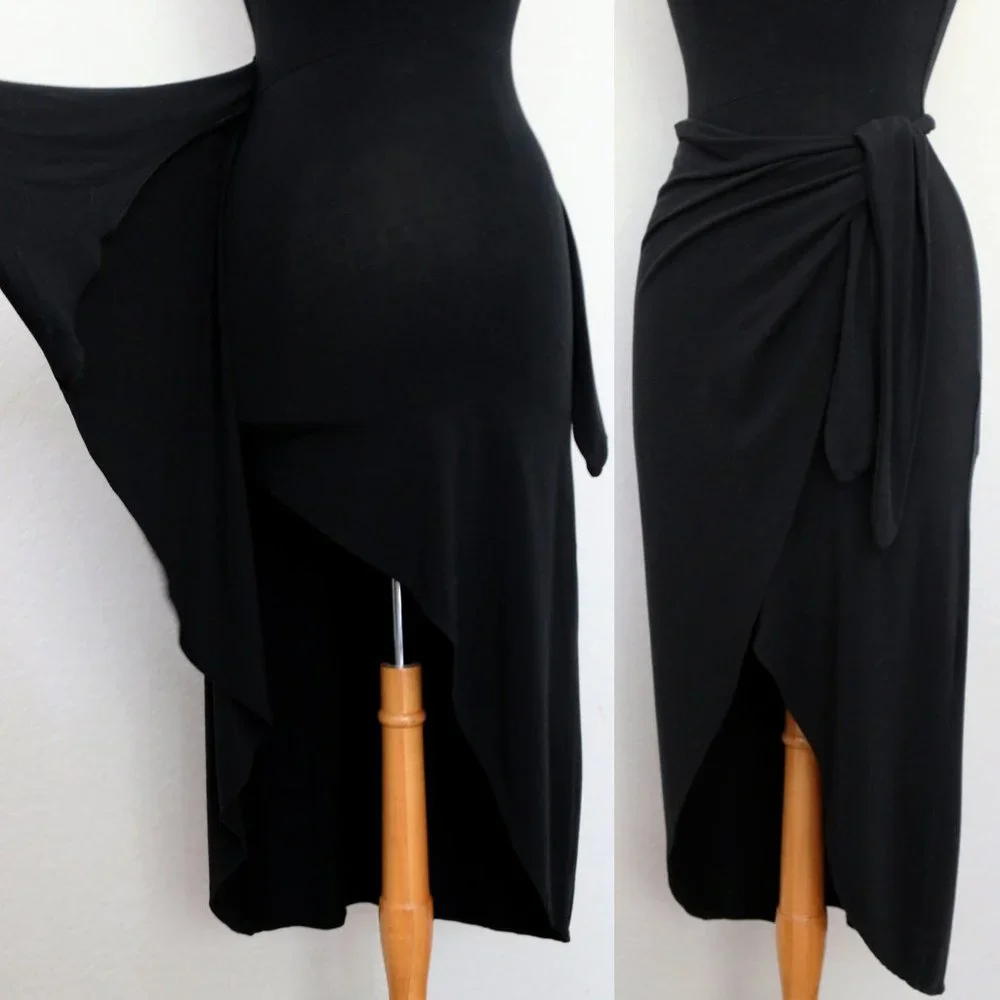 Aritzia Wilfred Saturn Midi Dress Black Square Neck Soft Stretchy Midi Wrap XS - Picture 6 of 12